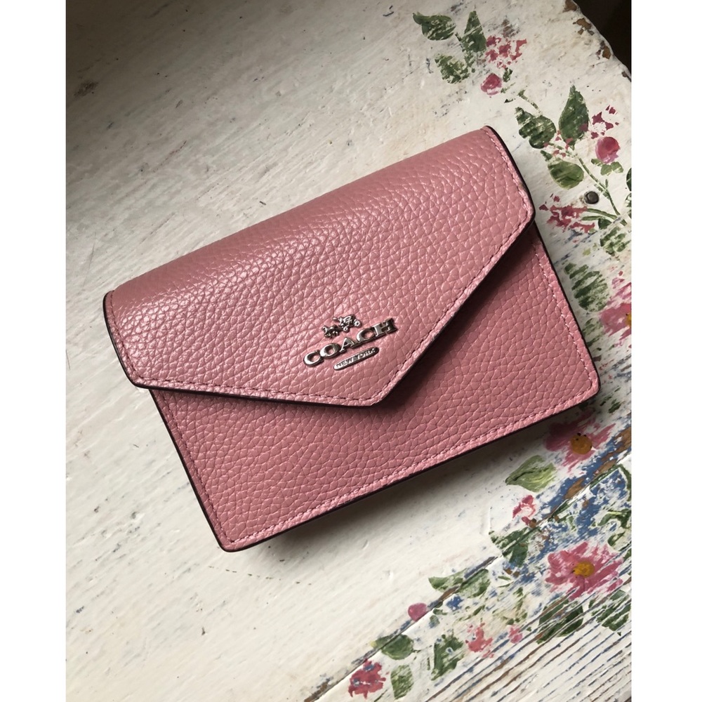 COACH Pink Leather Compact Card/Coin Purse Wallet